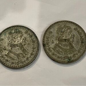 Vintage coin Silver Mexican Pesos 1958 & 1961 Un Peso Mexican Coins antique